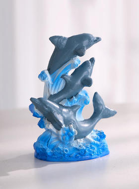 地中海游艇动3只物海豚小摆件美人鱼配件城堡鱼缸水族装饰品海洋