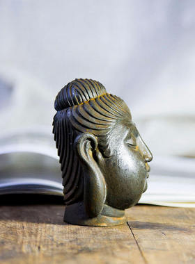 禅意菩萨佛头纯手工装饰品居家树脂书房桌面家居摆件铸铁锈色盆景