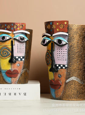 跨境毕加索创意猫咪种植人脸花盆抽象派插花家居野兽多肉花盆摆件