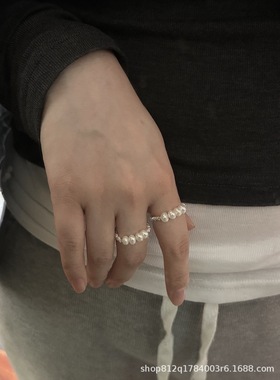 天然淡水珍珠串珠碎银手工戒指