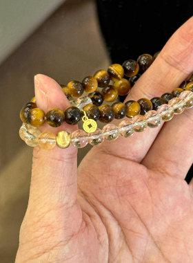 天然黄水晶虎眼石手串女招财转运