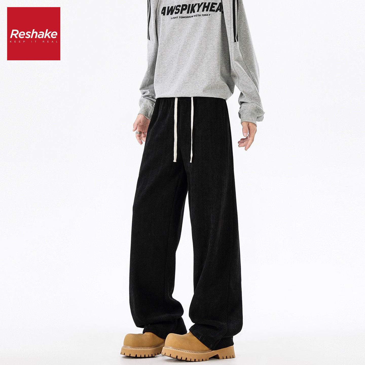 FAIRWHALE SHAKE/华菲·型格宽松直筒美式麦穗纹阔腿休闲裤男冬季,淘宝优惠券,粉丝福利购,淘宝优惠卷