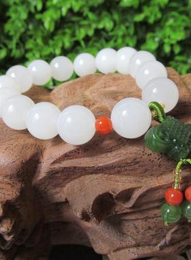 天然新疆羊脂白玉女款佛珠手链