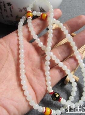 特惠价 新疆和田玉白玉6毫米圆珠108颗六字真言佛珠手链 多圈女款