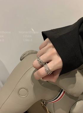 MOE冷淡风细闪小p锆石开口戒指百搭链条装饰可调节食指环女