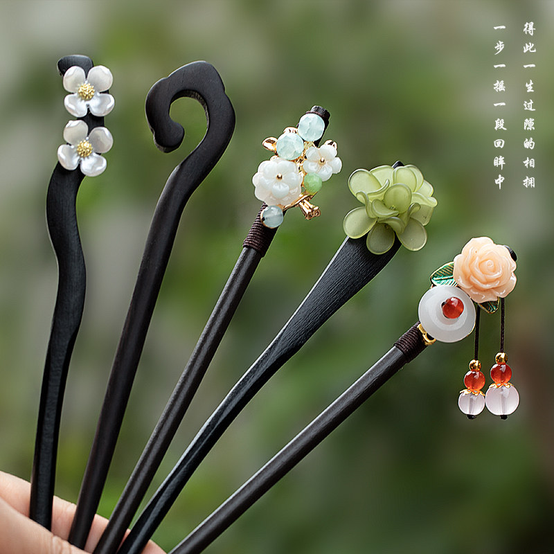 木质发簪女古风高级感新中式头饰檀木流苏簪子盘发发钗马面裙配饰,淘宝优惠券,粉丝福利购,淘宝优惠卷