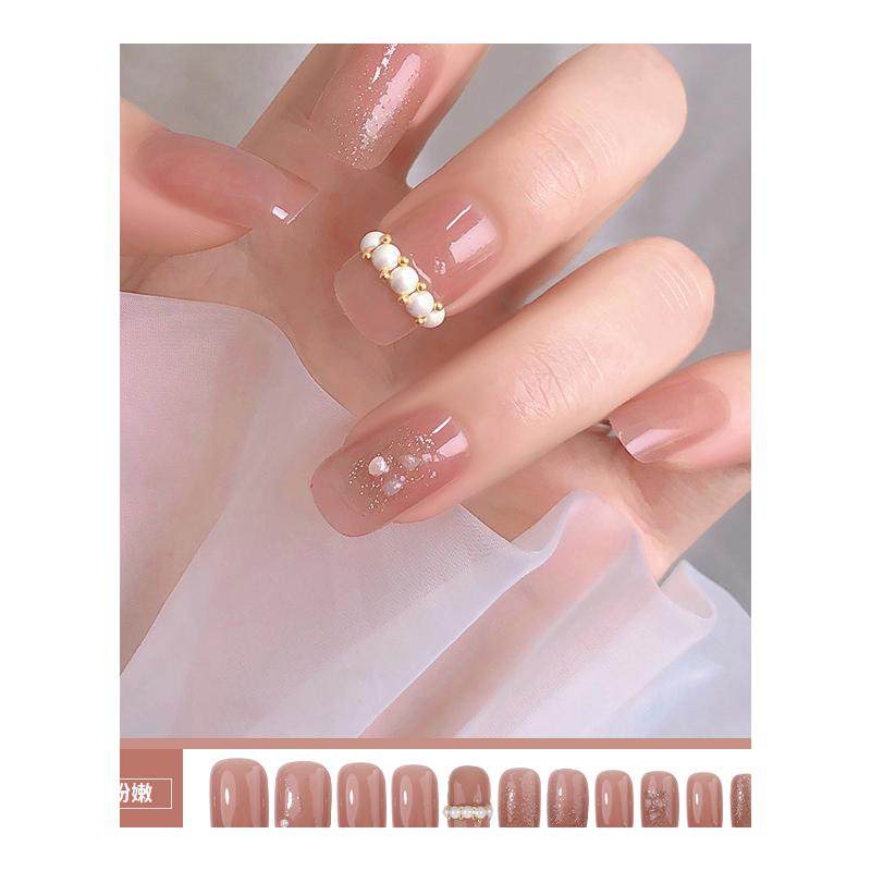 穿戴甲短款指甲贴片美甲成品甲片高级感夏天式2024年新款短梯裸色,淘宝优惠券,粉丝福利购,淘宝优惠卷