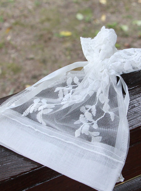 白色小布袋抽绳袋花边蕾丝迷你袋子透气袋薰衣草干花袋礼物包装袋