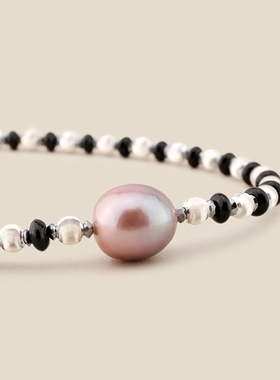 Fanciegarden 天然淡水珍珠黑玛瑙拉丝项链