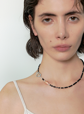 Fanciegarden 925纯银天然红黑石珍珠短款choker项链