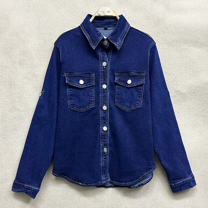 新款175高个子女装时尚宽松长袖牛仔上衣+高腰阔腿牛仔裤两件套 - 图0