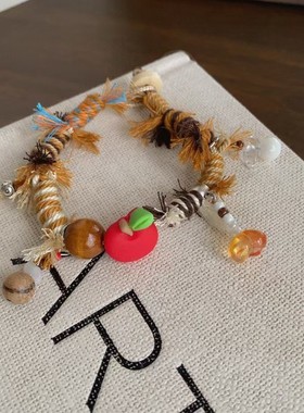 进口平平安安 苹果纽扣复古圣诞编织手绳氛围感编绳手链新款圣诞