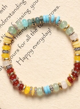 进口彩虹糖玉髓琉璃手串民族风创意设计手链森系饰品礼物松石货源