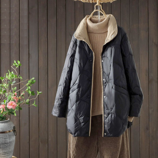 Korean style mid-length stand-up collar thin down jacket makes you look thin