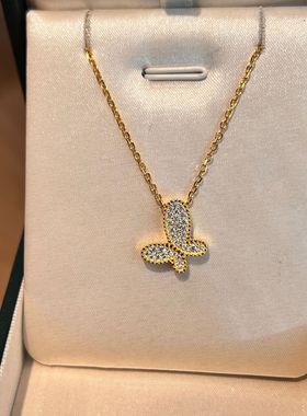 S925银蝴蝶吊坠满钻轻奢精致简约锁骨链小众设计时尚百搭蝴蝶项链
