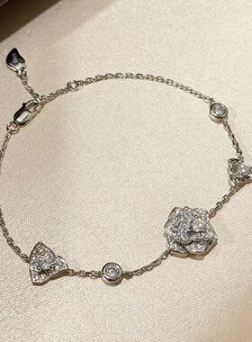 s925纯银 玫瑰花双钻手链高级感唯美轻奢满钻经典气质