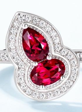 跨境爆款欧美风葫芦培育红宝戒指 S925银镀金镶培育彩宝时尚戒指