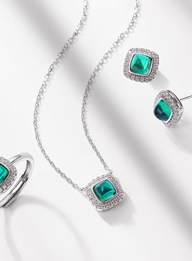 糖塔培育祖母绿戒指锆石S925围镶