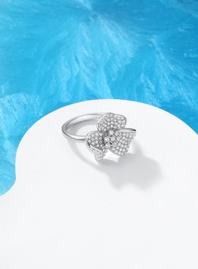 原创新品三花瓣满钻花朵戒指小众高级感 925银满钻三叶草戒指女