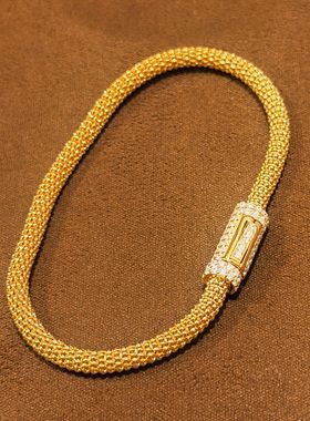 S925纯银 意大利进口镶钻编织软手链潮酷简约极简风叠戴手链