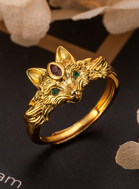直播久不掉色越南沙金九尾狐狸戒指新中式幸运招财妲己食指戒女