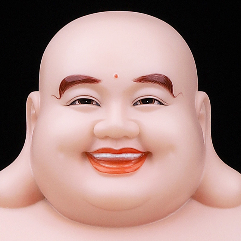 弥勒佛笑佛菩萨汉白玉彩绘石雕佛像大肚佛笑口佛人物居家桌面摆件