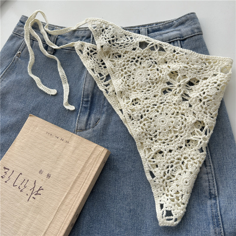 复古腰间装饰钩花叠穿三角巾屁帘韩国针织流苏腰封女士腰带配裤子