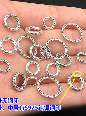 纯银复古锤纹闭口圈盘缠隔片编织