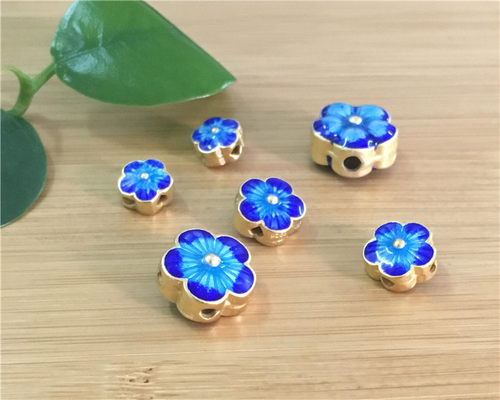 景泰蓝925纯银銮金烧蓝唯美小扁花 手链DIY配件隔珠 手链制作材料 - 图1