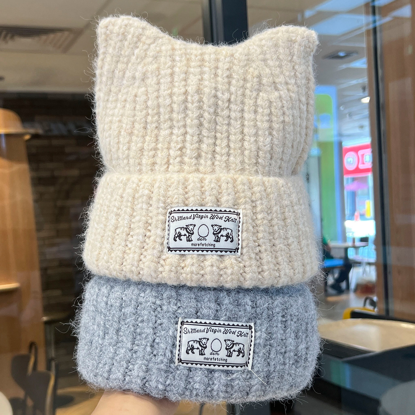 日系可爱猫耳朵针织帽子女秋冬甜美加厚保暖护耳帽套头贴补毛线帽,淘宝优惠券,粉丝福利购,淘宝优惠卷