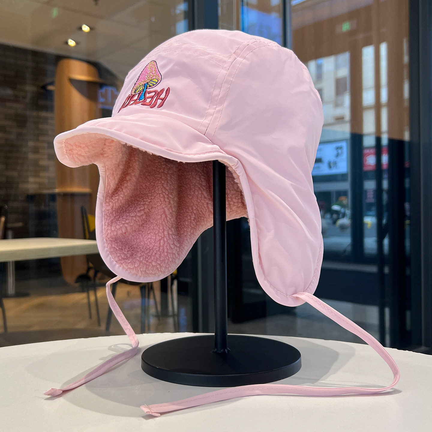 Fleece pilot hat to keep warm in winter for cycling and mountaineering