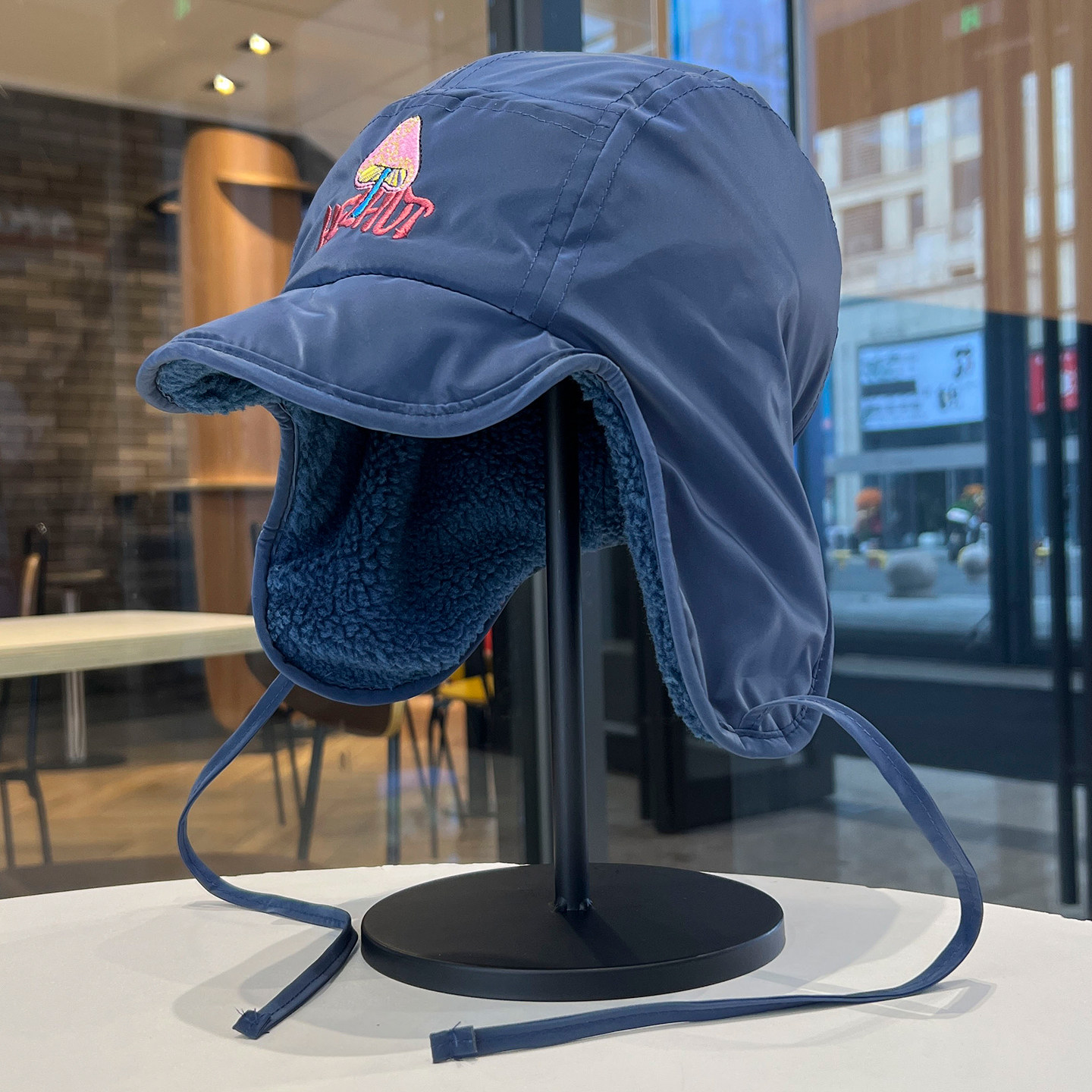 Fleece pilot hat to keep warm in winter for cycling and mountaineering
