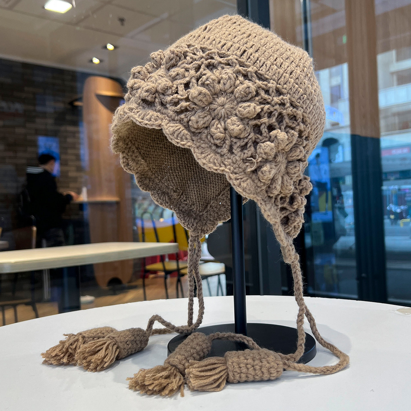 新款红色镂空针织帽子女秋冬旅行拍照显脸小包头帽流苏手工毛线帽,淘宝优惠券,粉丝福利购,淘宝优惠卷