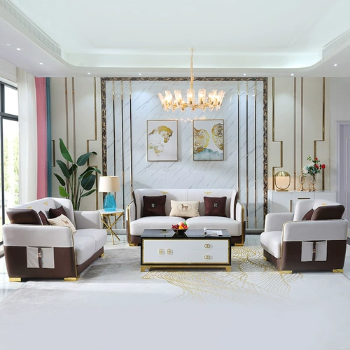 Post -Модерна легкого роскошного дивана комбинация кожаный диван маленький квартира простота гостиная