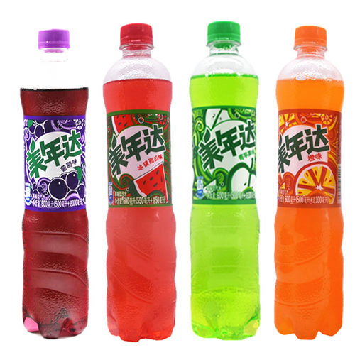 美年达橙味青苹果味葡萄味西瓜味500ml*6瓶果味碳酸饮料 - 图3