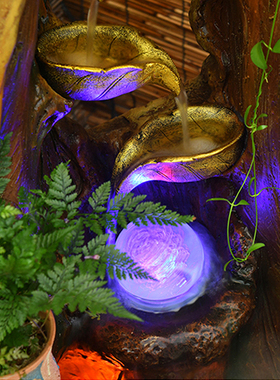 中式风田园枯木流水喷泉落地摆件