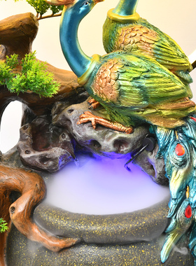 水调江南孔雀装饰摆设家居造景客厅会所中式水幕景观流水喷泉摆件