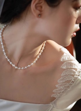 倾国倾城丨新款高品质天然强光淡水珍珠交错法式轻奢纯银锁骨项链