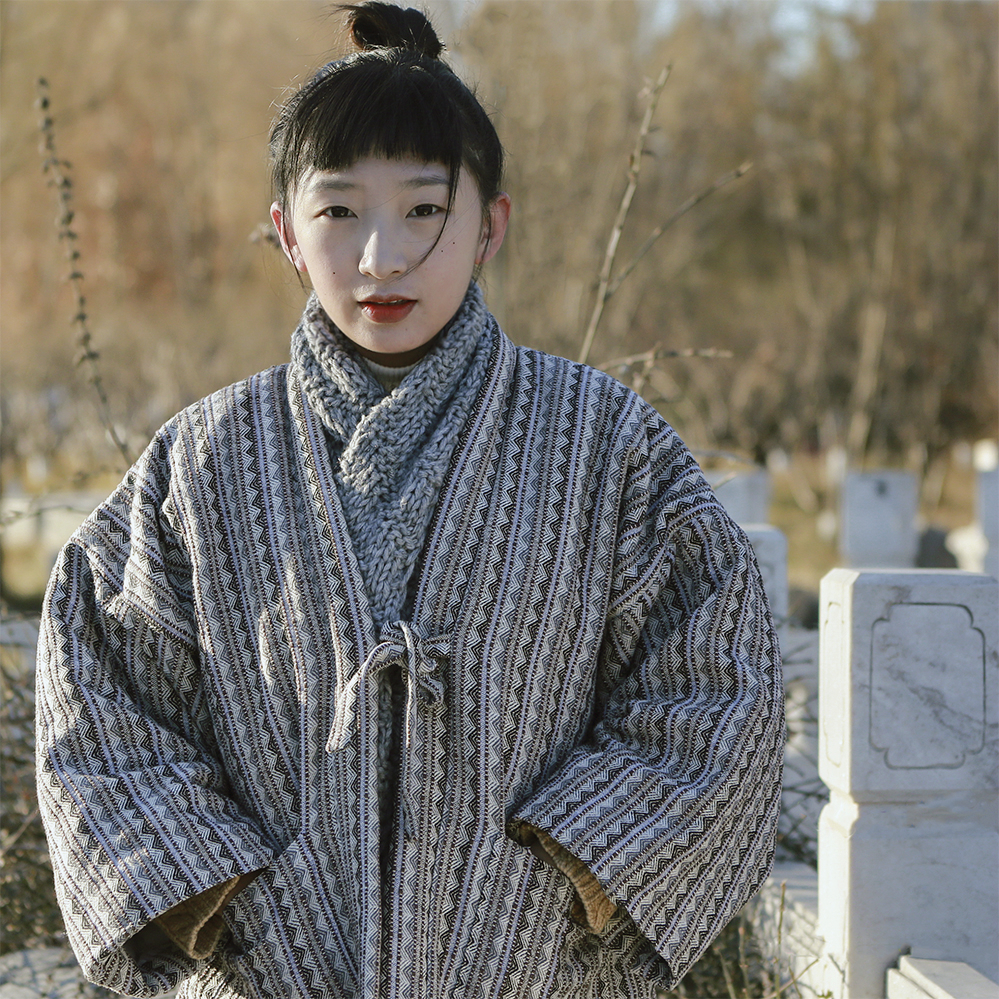 丘山独立设计冬和服棉袄夹棉羽织和风半缠棉衣日式复古袢缠式外套-图0