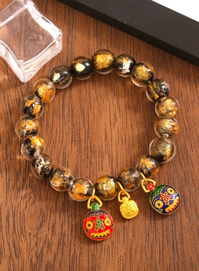 黑金箔琉璃吞金兽景区手串