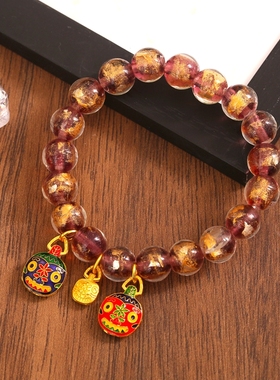 古法香灰琉璃紫金箔手链民族风