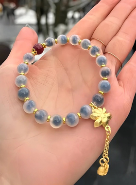 白糖心玛瑙莲花朱砂转运珠好事连连女手链香灰瓷琉璃金箔半糖手串