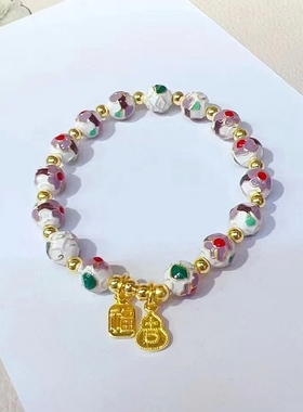 北京白色景泰蓝繁花手链女潘家园珐琅掐丝福牌香灰琉璃繁花手串