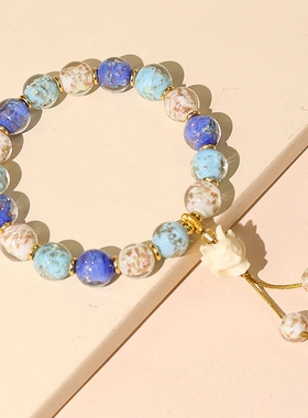 红金沙夜光琉璃景泰蓝手串女高级感潘家园珐琅繁花系景区饰品手链