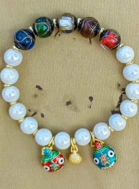 香灰琉璃瓷珠手串五色聚福男女款手链手持佛珠饰品礼物