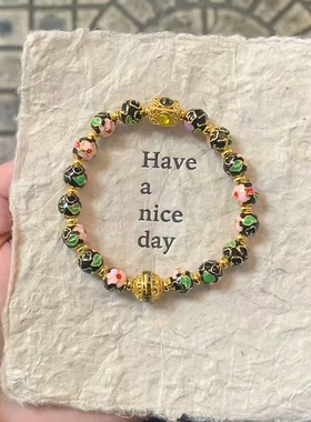 北京同款黑景泰蓝潘家园繁花手串