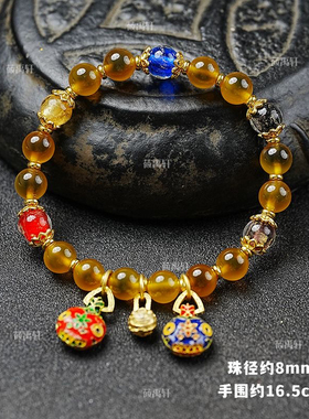 北京景区香灰琉璃手串半糖金箔白色糖心吞金兽一家三口手链男女生