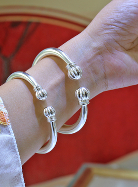 999足银吉言南瓜头手镯实心开口