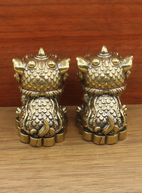 黄铜醒狮旺旺狮国潮招财小摆件