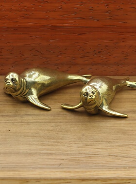 黄铜小海豹迷你摆件桌面趣味装饰